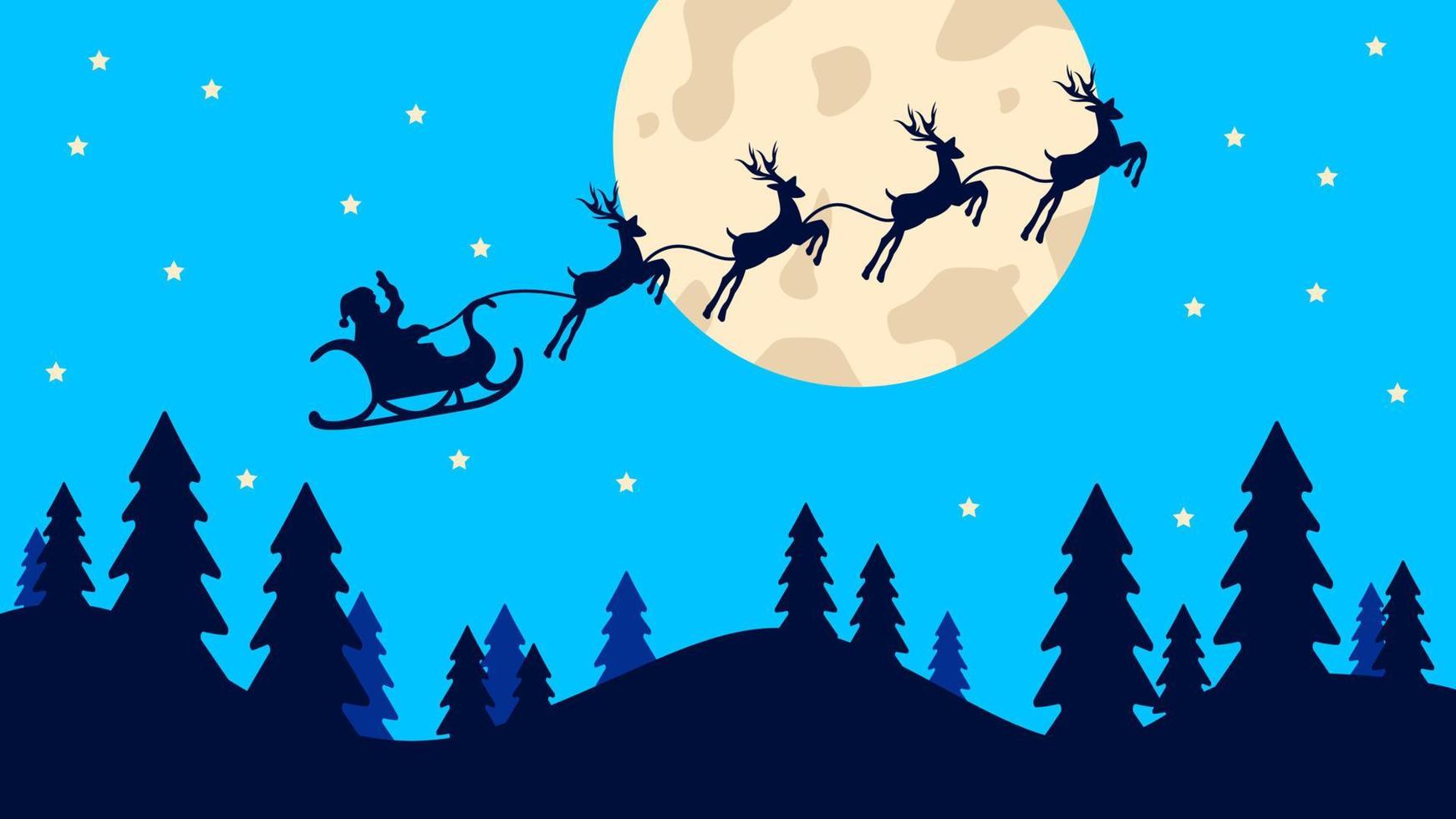 Santa Flying With Reindeer Background vector