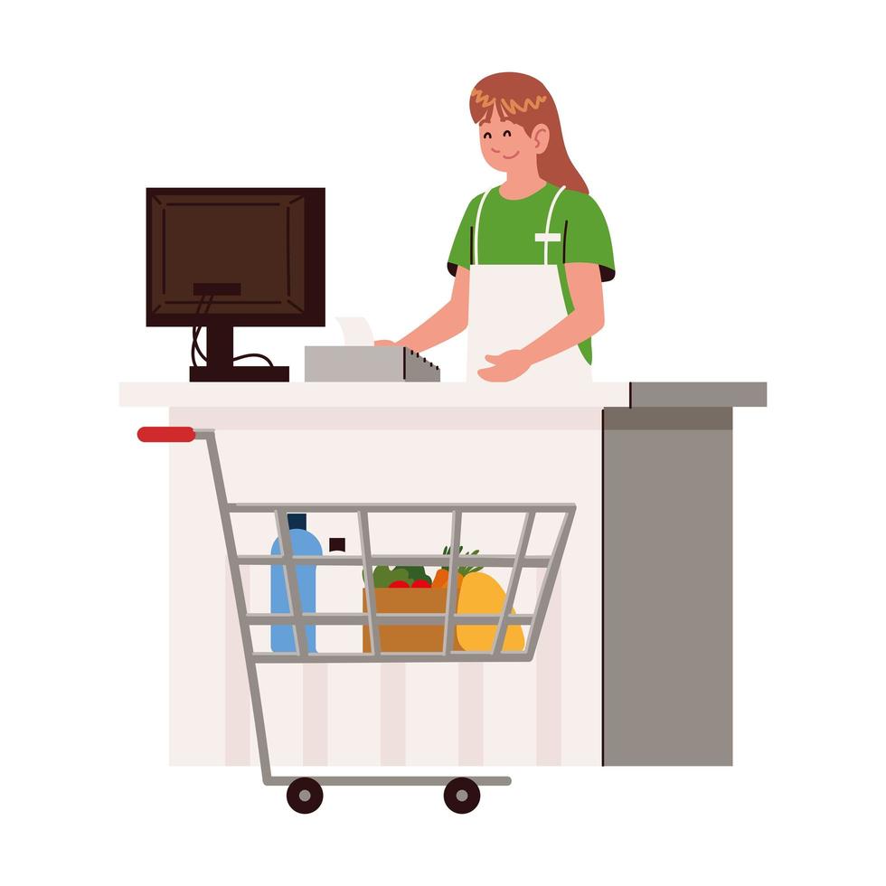 supermarket cashier working vector