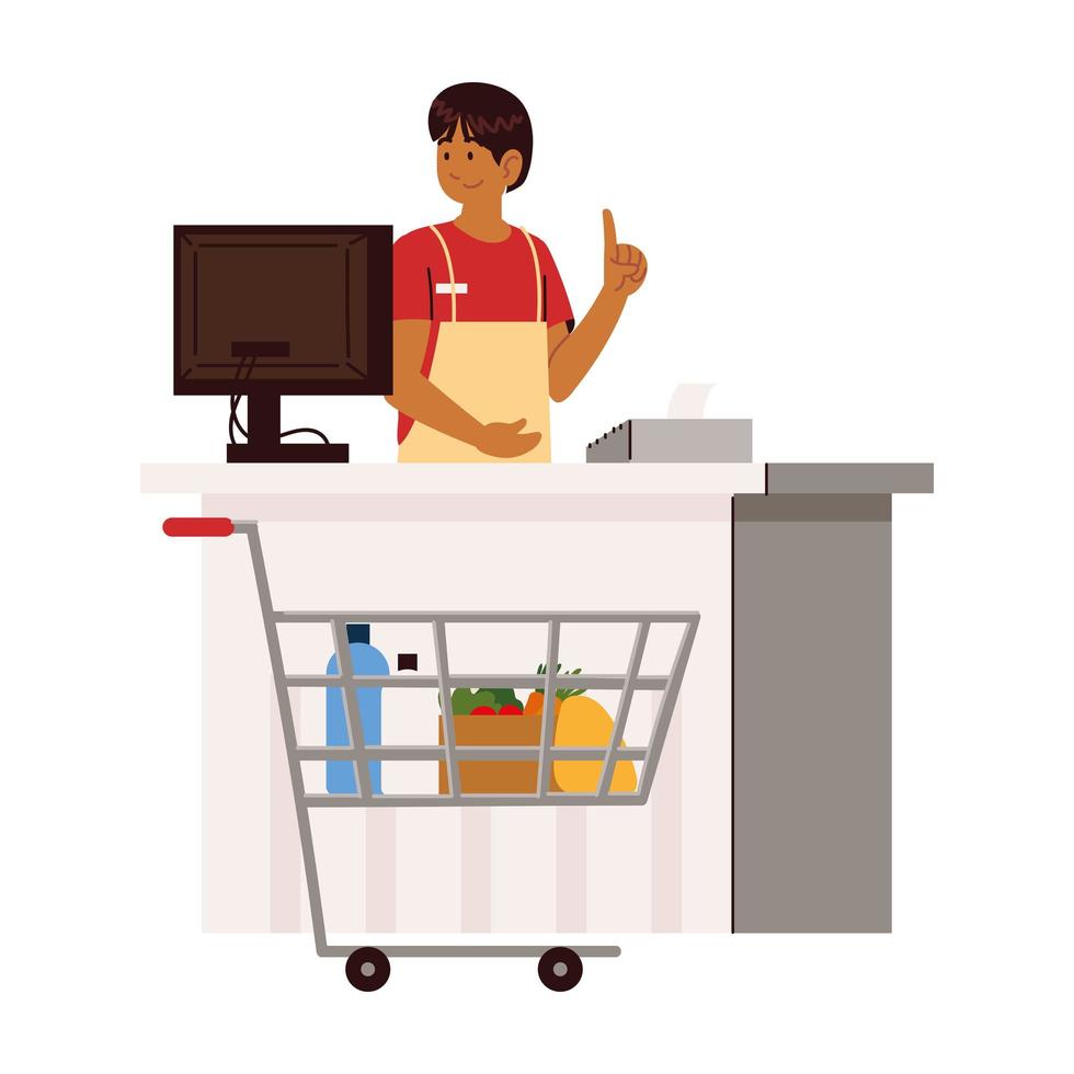 cashier standing at checkout vector