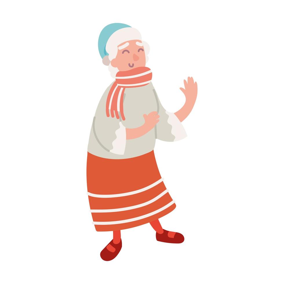 abuela con sombrero de invierno vector