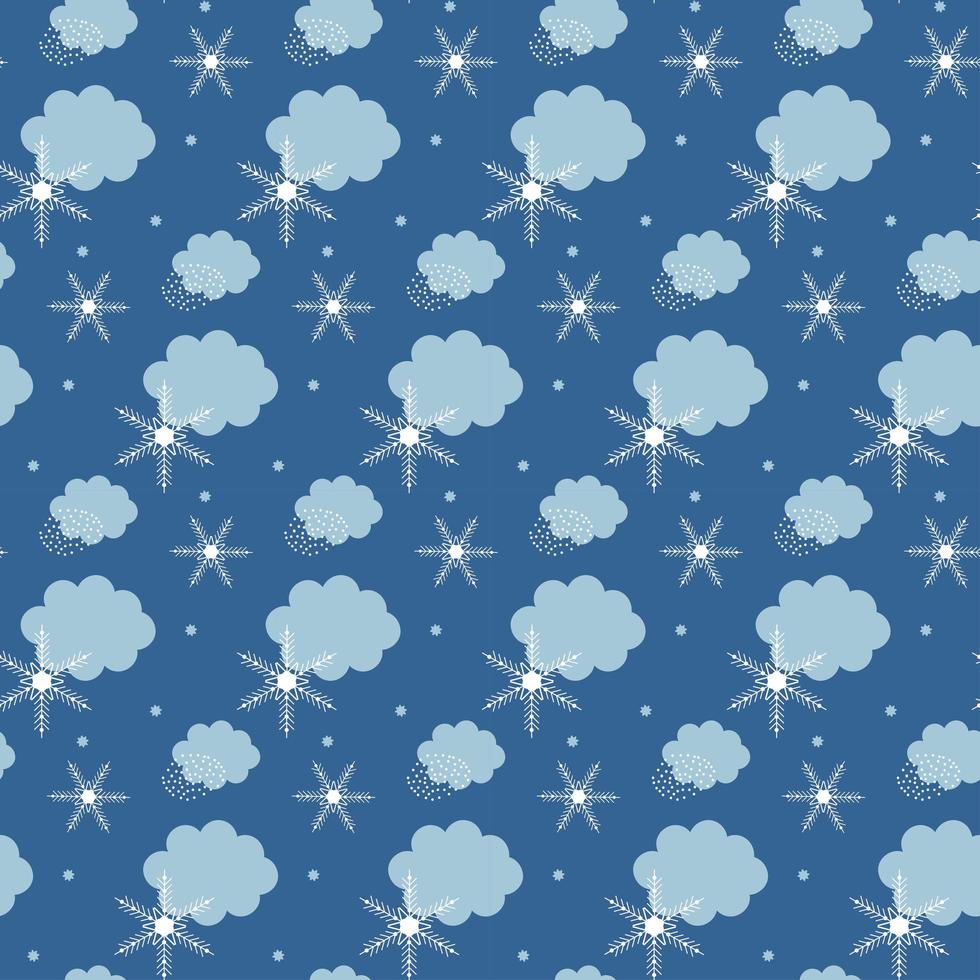 Blue Winter Abstract seamless Pattern with clouds and snowflakes. Trendy hand drawn textures Winter-time Background. Snowy modern Abstractive design for paper, fabric, interior decor and other users. vector