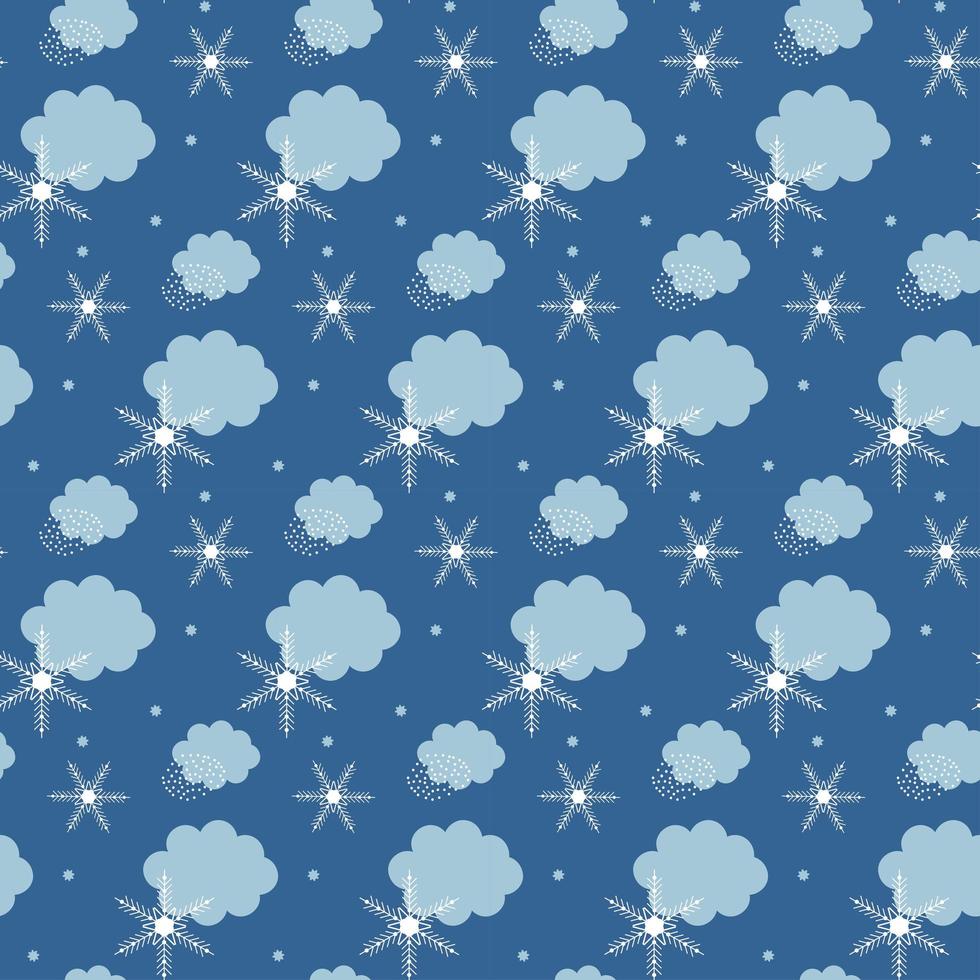 invierno azul abstracto de patrones sin fisuras con nubes y copos de nieve. Fondo de invierno de texturas dibujadas a mano de moda. diseño abstracto moderno nevado para papel, tela, decoración de interiores y otros usuarios. vector