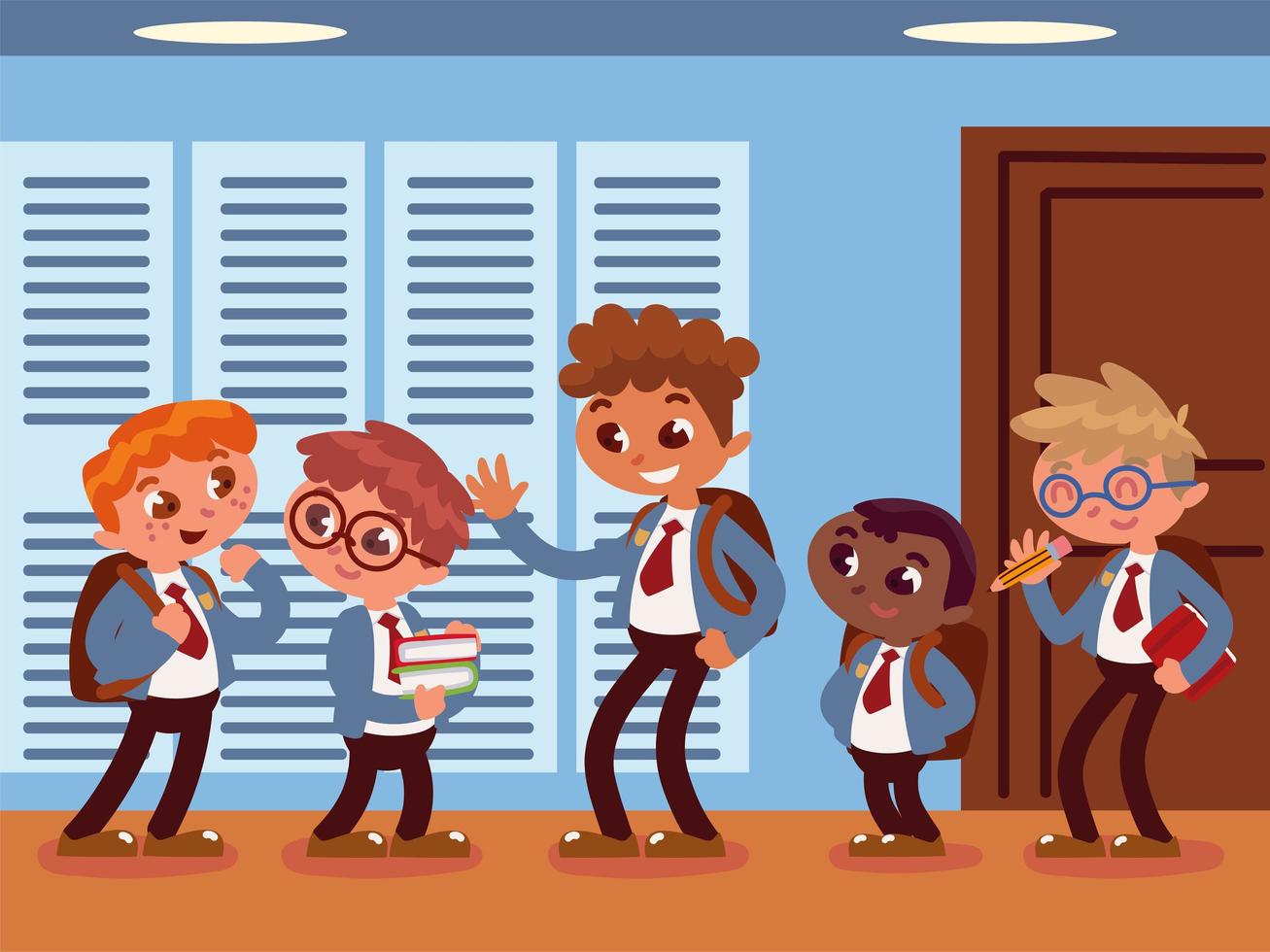 students boys in school vector