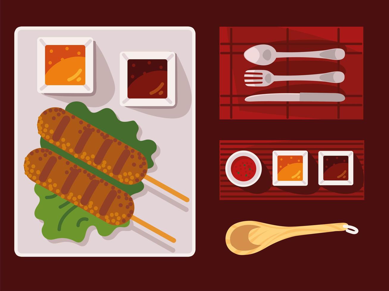 table with food and cutlery vector