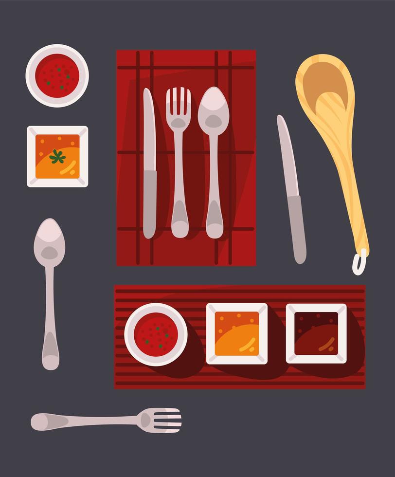 sauces and cutlery vector