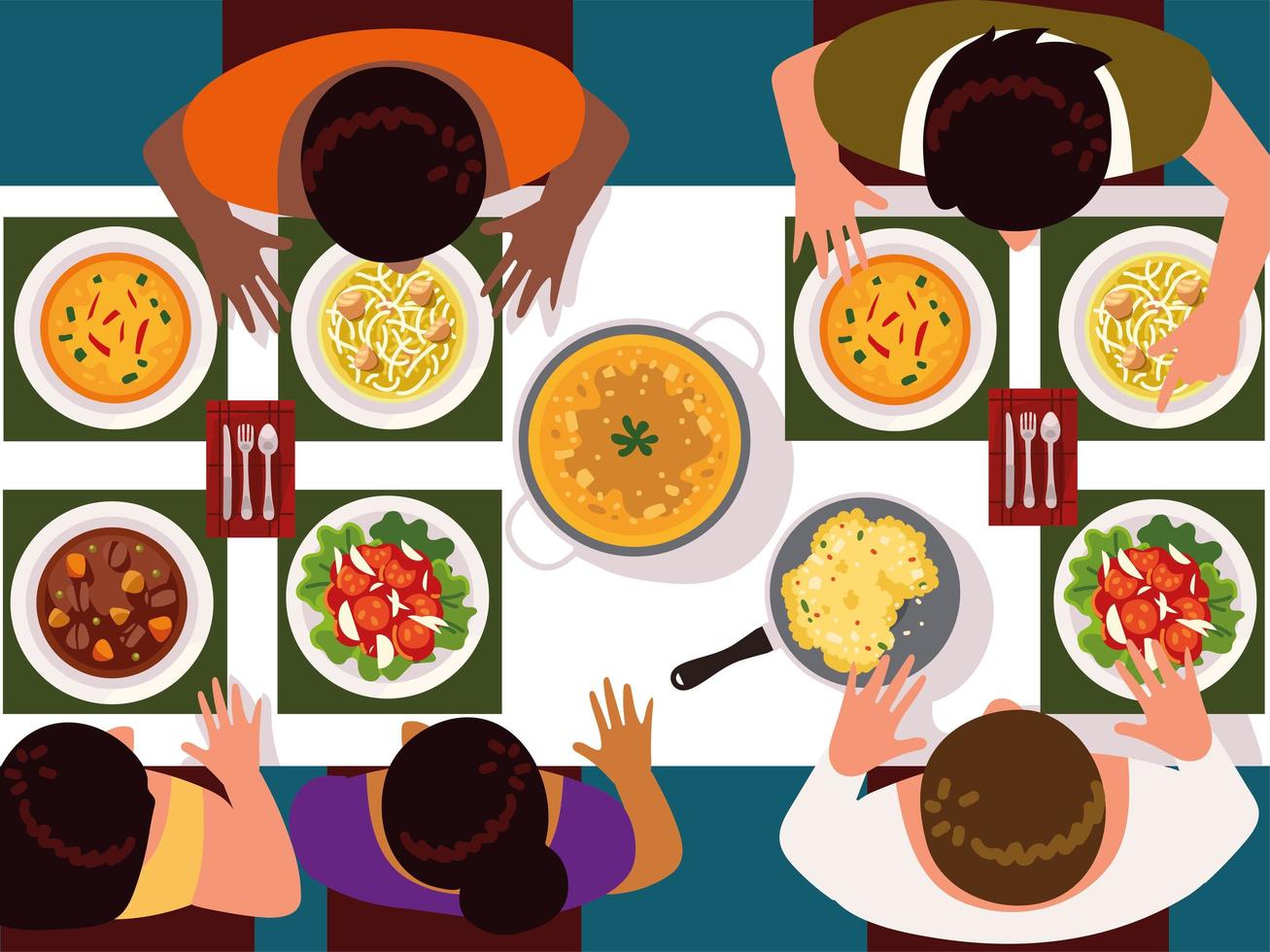 communal table and people vector