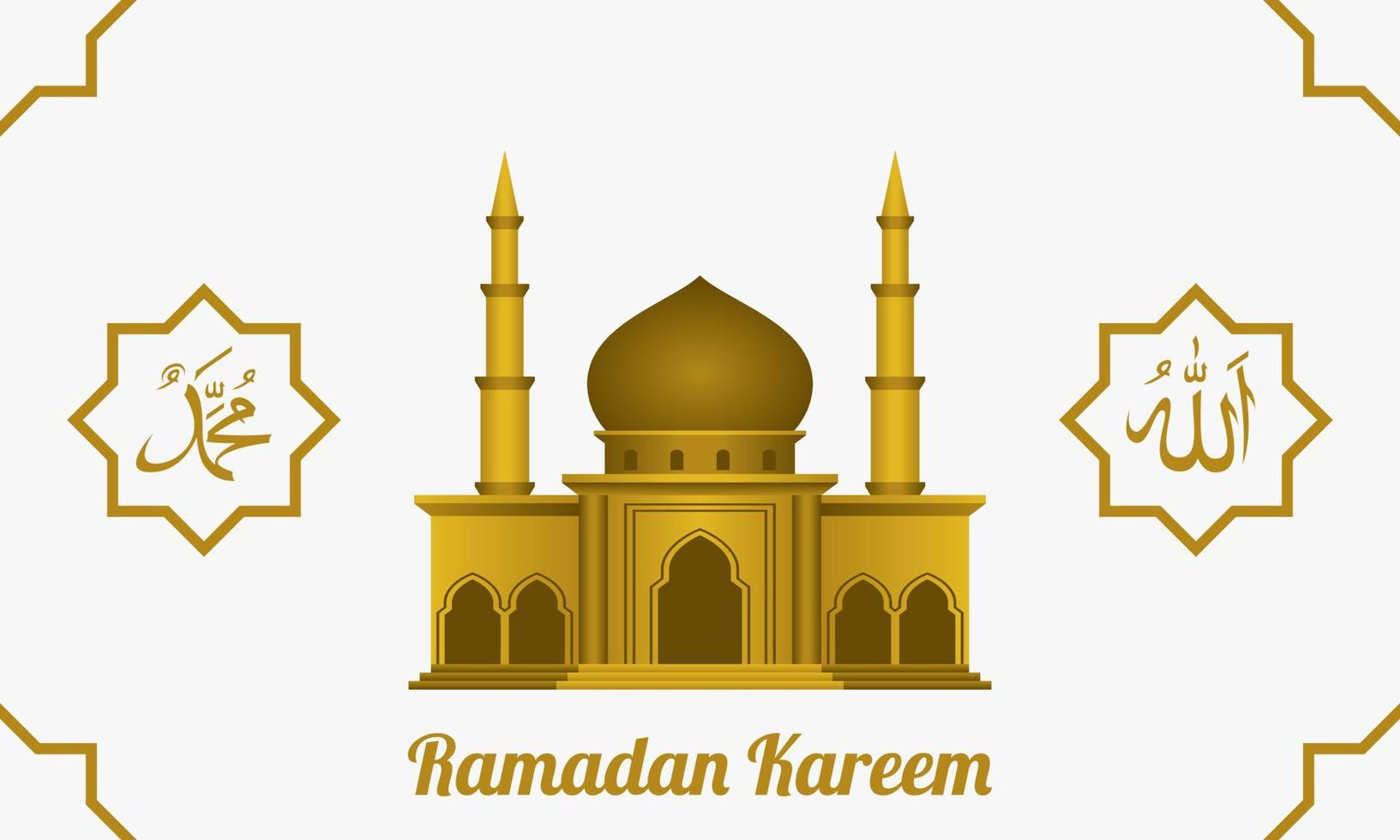 mosque with the calligraphy of Allah and the Prophet Muhammad. design template. vector bacground.