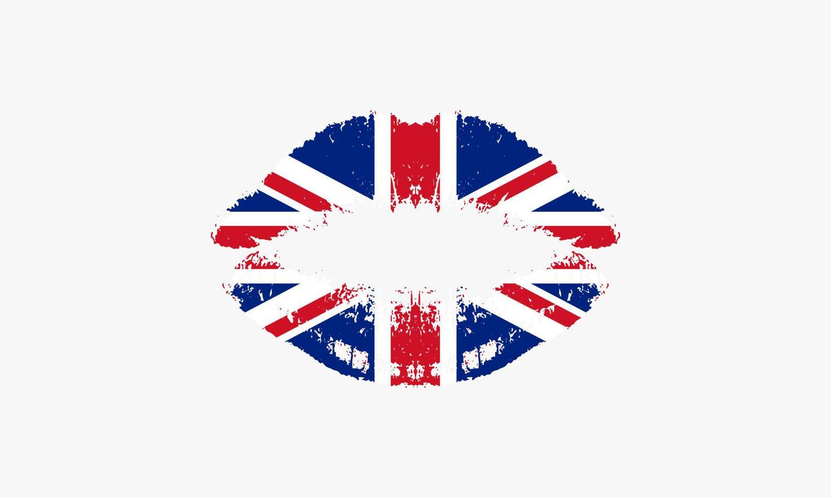 beso de labios con bandera inglesa ilustración vectorial. vector