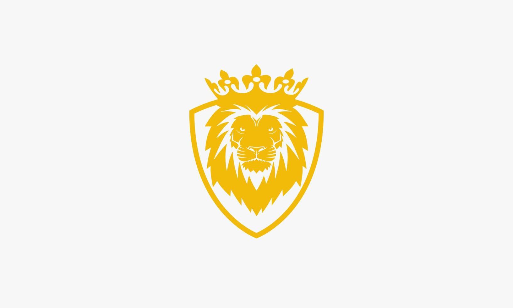 escudo logo de la corona del rey león. vector de diseño gráfico de color dorado.