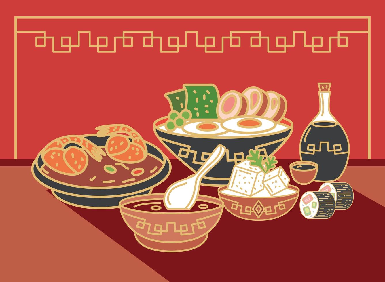 menú de cocina oriental vector