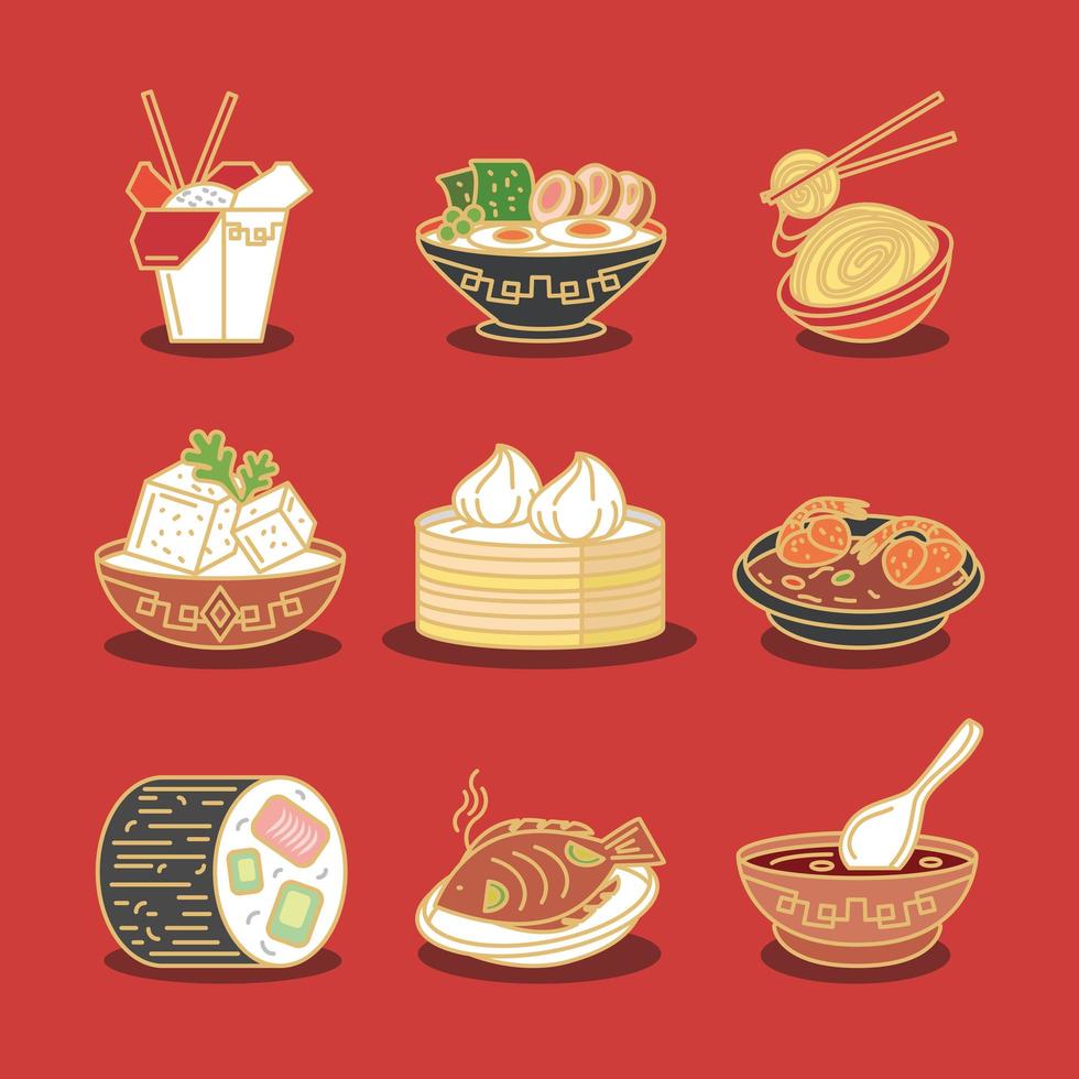 oriental cuisine icons vector