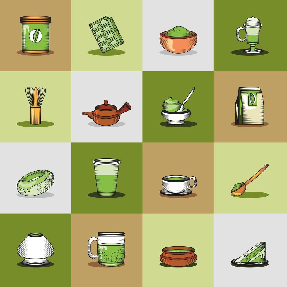 icons traditional matcha tea vector