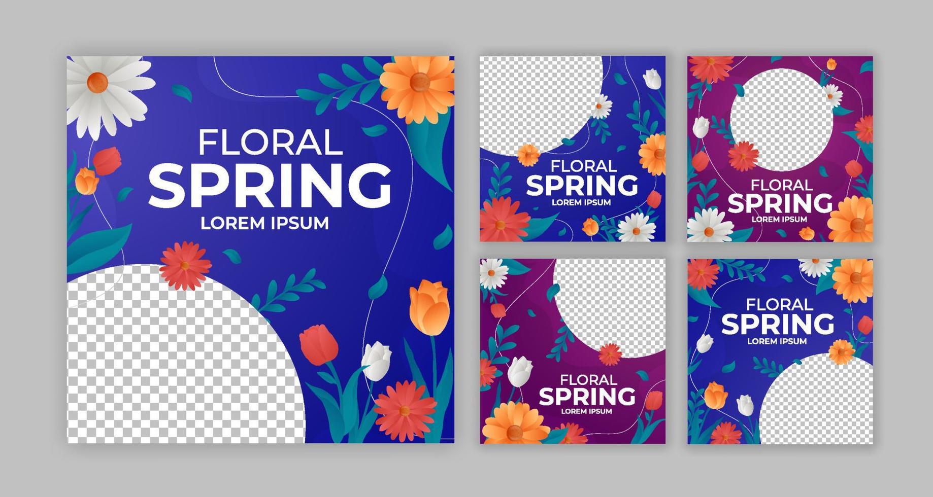 colección conjunto floral primavera publicación en redes sociales vector