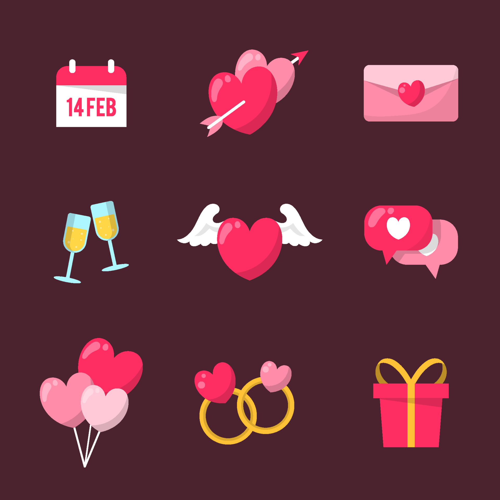 Flat Valentines Day Icon Collection 4639155 Vector Art at Vecteezy