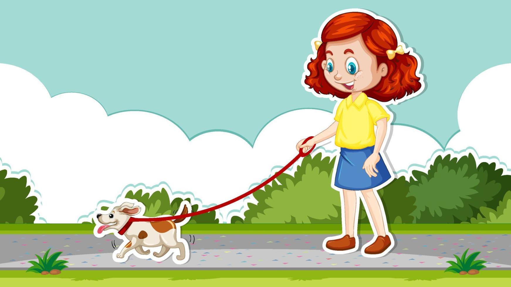 diseño en miniatura con niña paseando a un perro vector