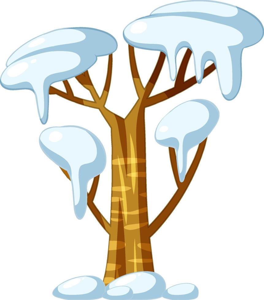 árbol cubierto de nieve sobre fondo blanco vector