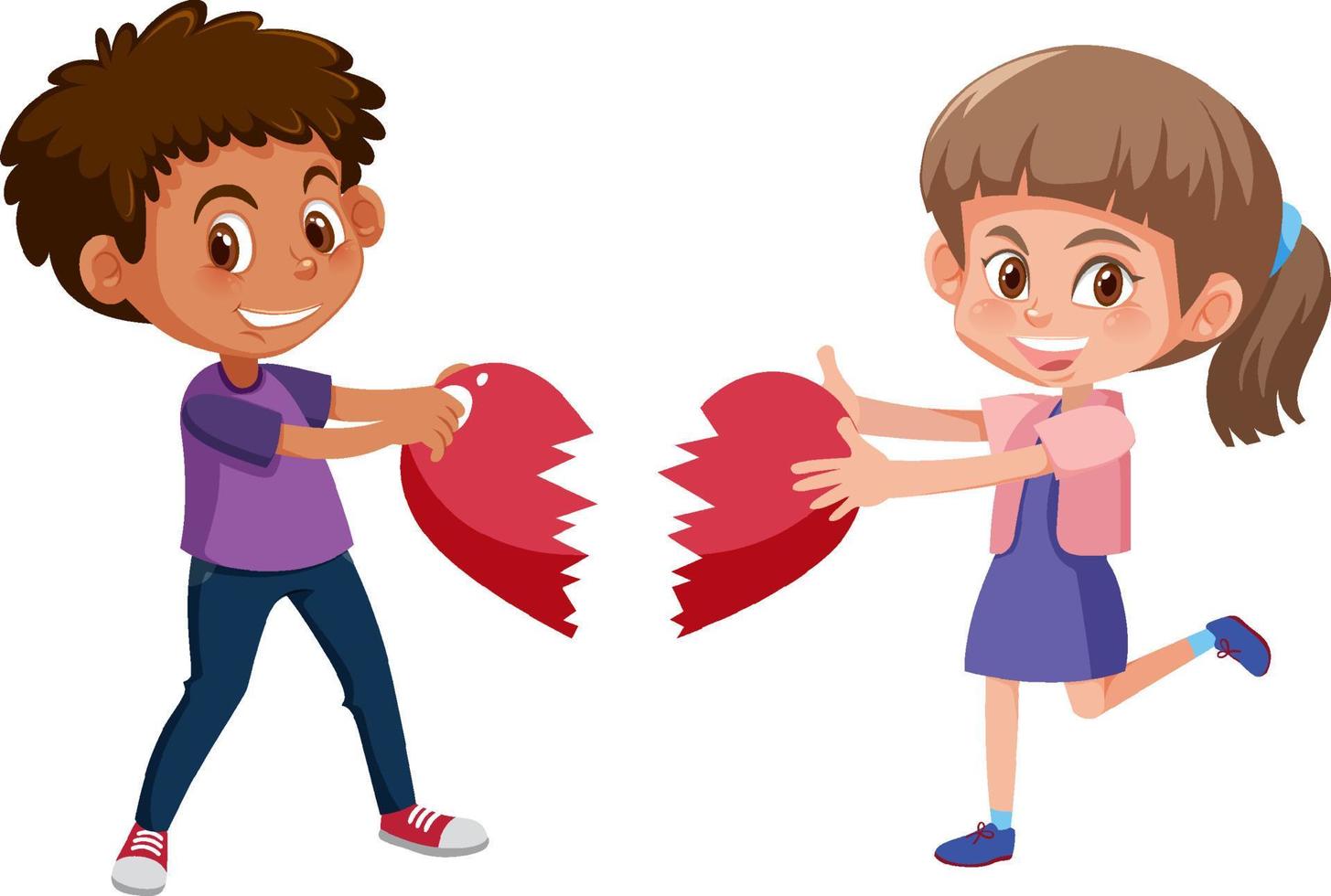 Boy and girl holding separate piece of heart vector