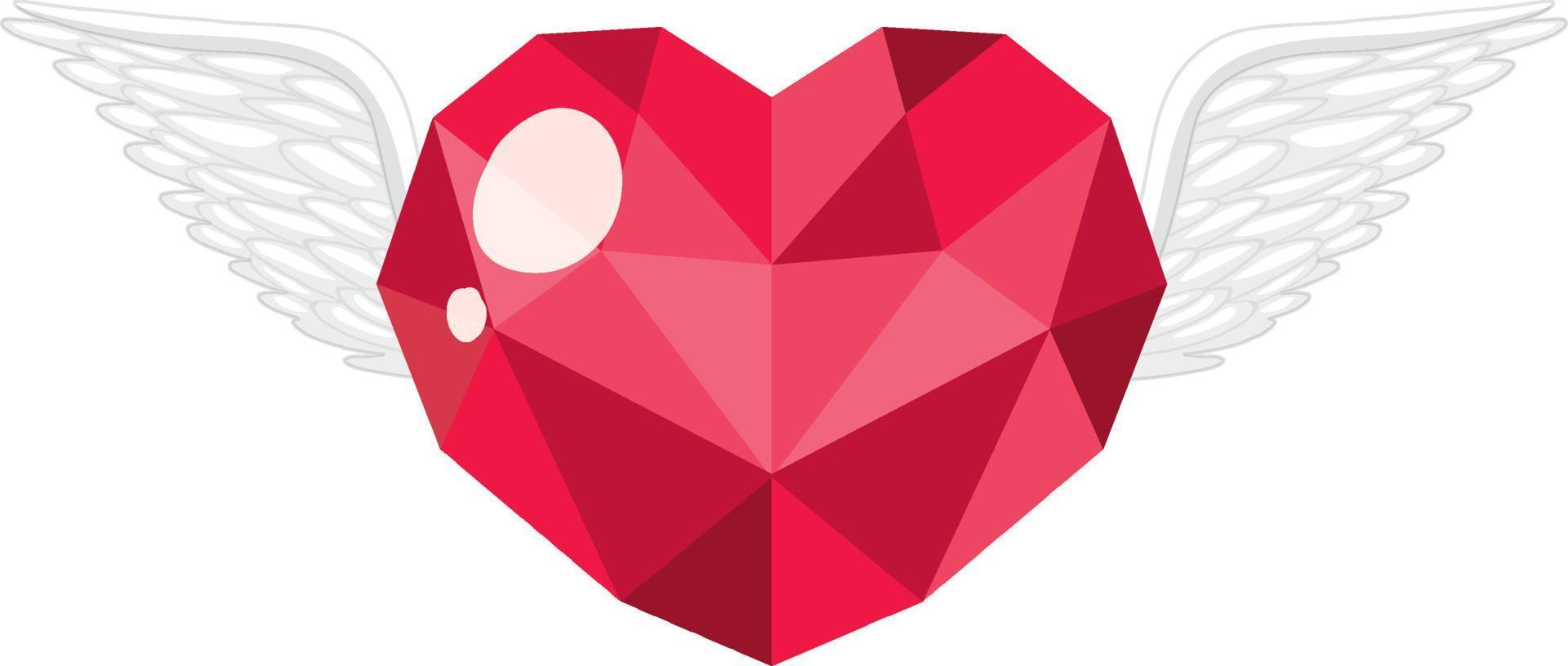 Red diamond heart with wings vector