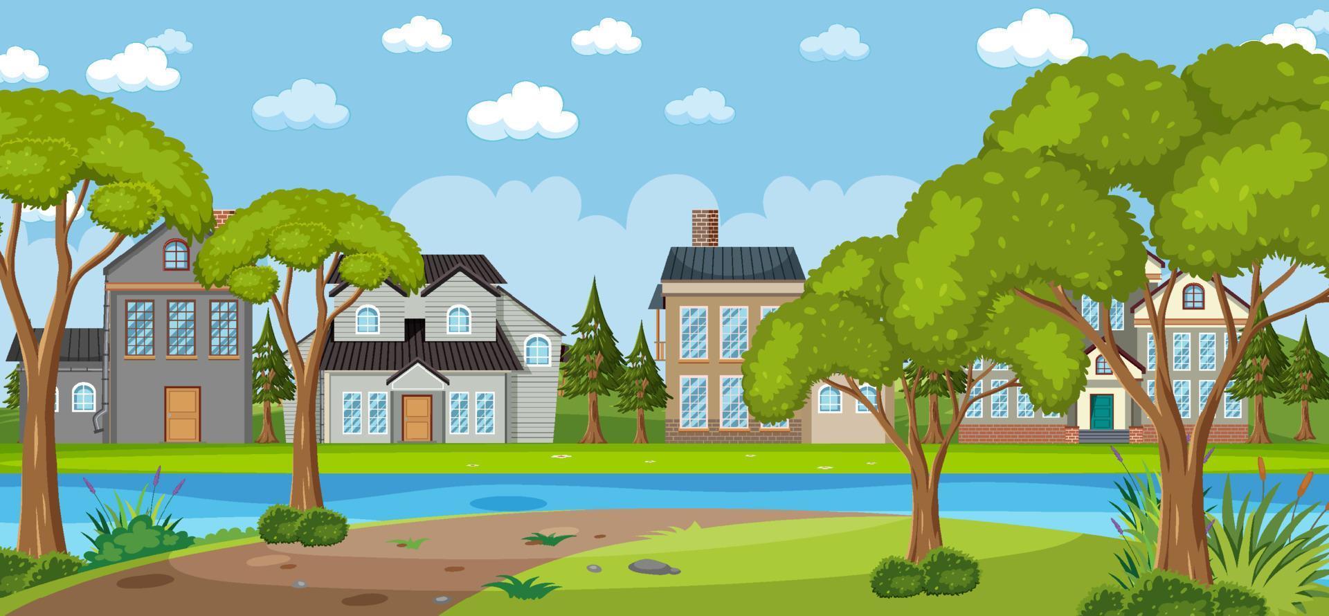 Landscape scene with park and houses background vector