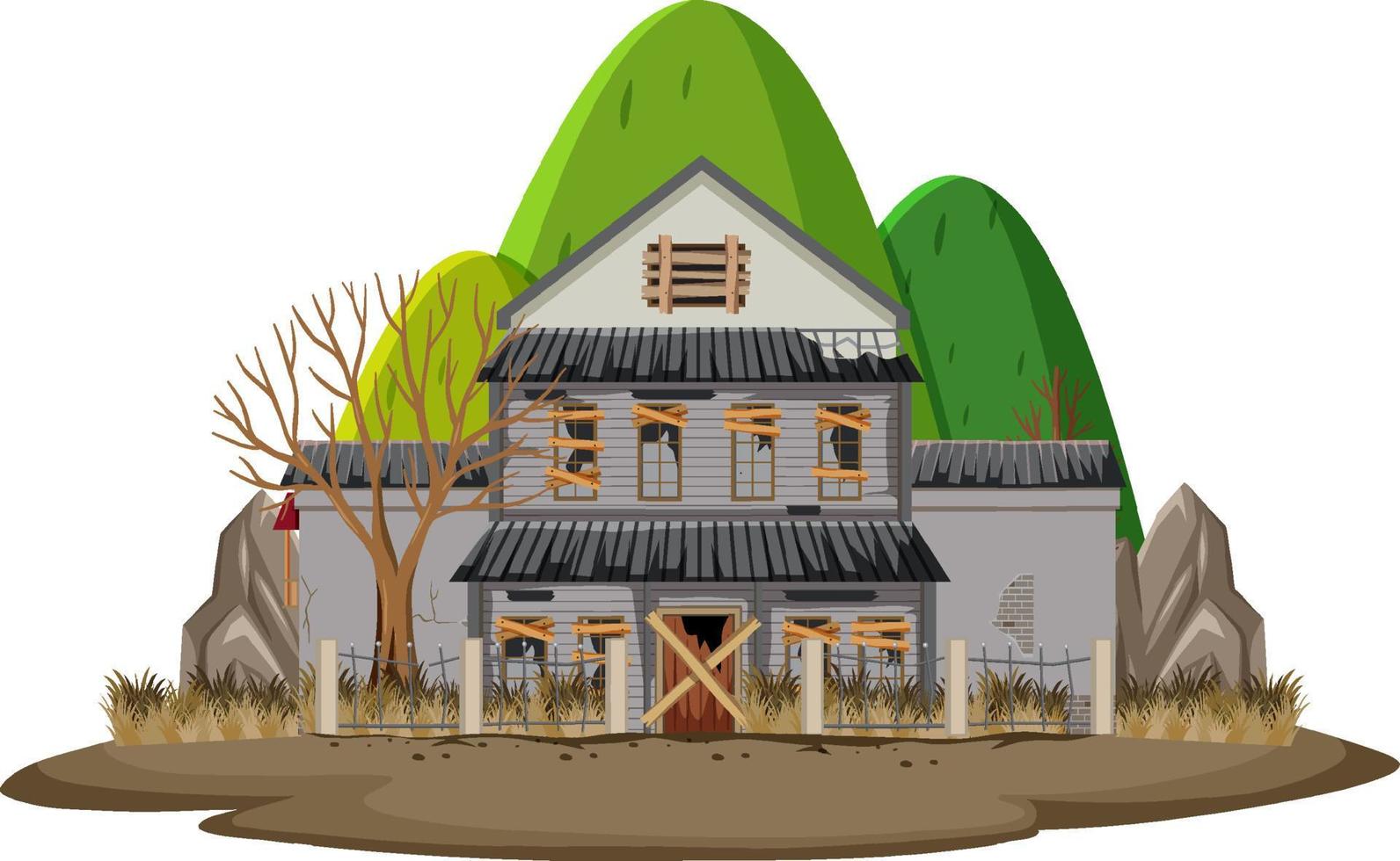 Isolated old broken house in the rural vector