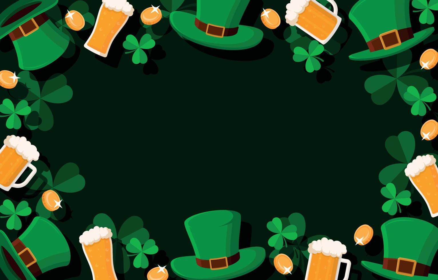 S t. Fondo del sombrero del día de San Patricio con monedas decoradas y cerveza. vector