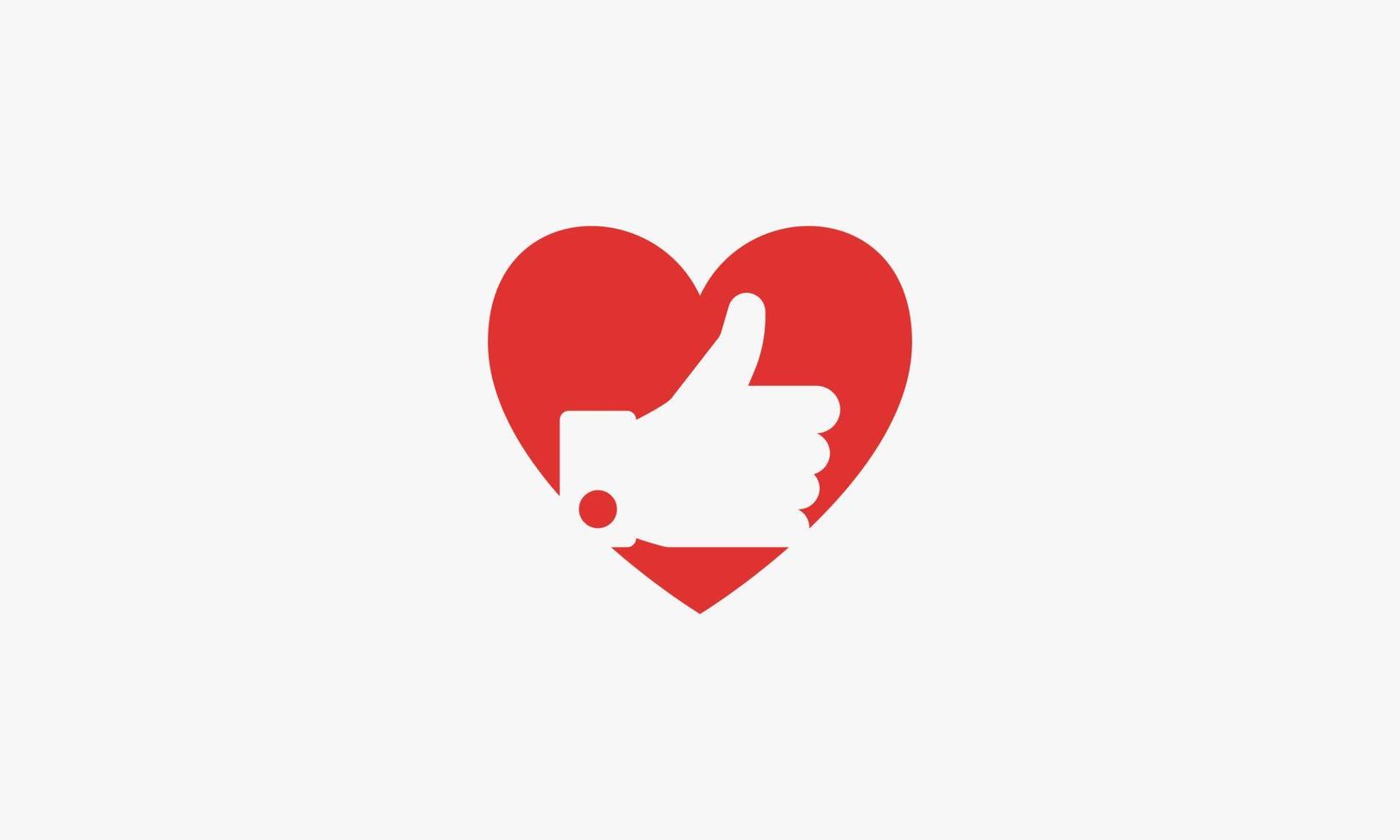 thumbs up in the heart graphic logo design concept. vector