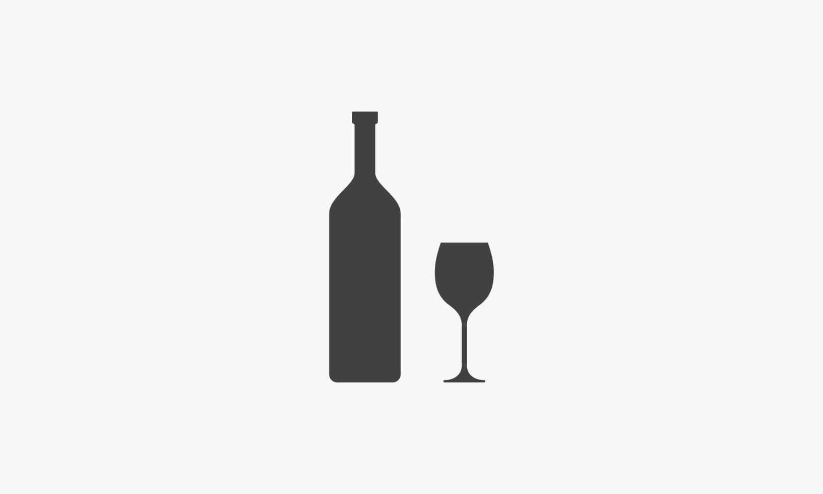 Ilustración de vector de copa de vino de botella de bebida sobre fondo blanco. icono creativo.