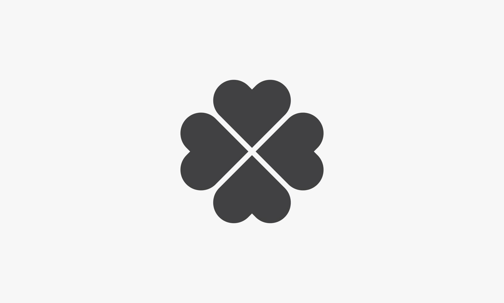 Ilustración de vector de diseño de icono de hoja de trébol de cuatro corazones.