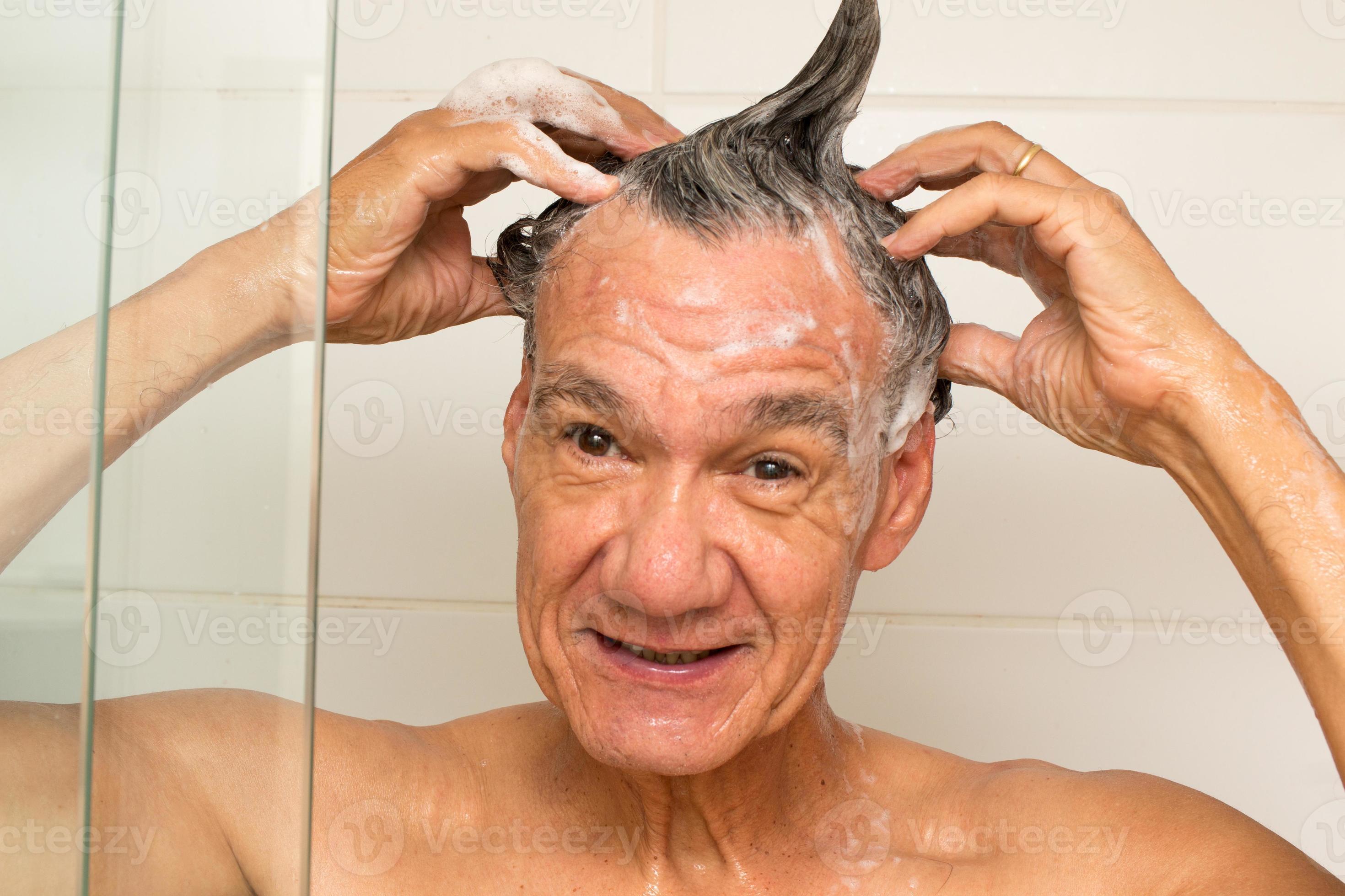 Mature Man taking a Shower and Washing his Hair with Shampoo 4639893 Stock  Photo at Vecteezy