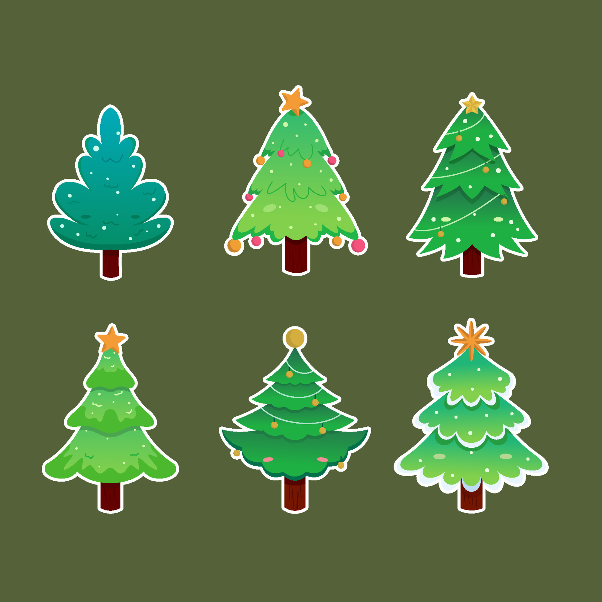 Kawaii Cute Christmas Trees Sticker 4639929 Vector Art at Vecteezy