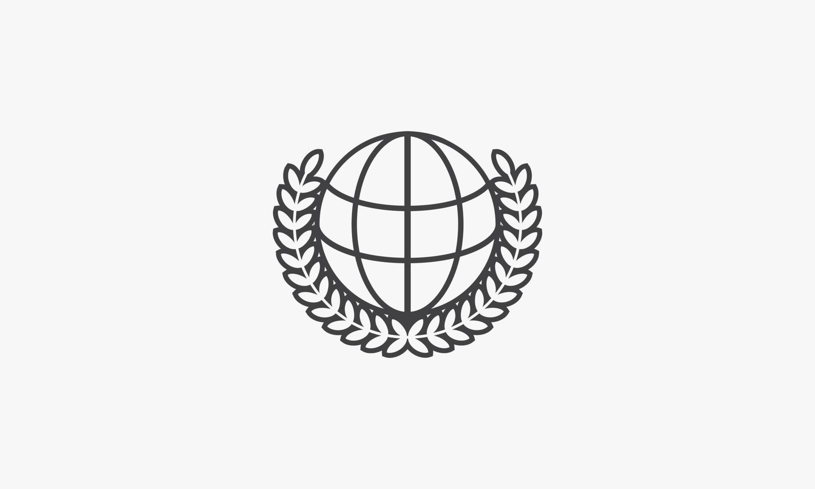 line icon globe laurel wreath isolated on white background. vector