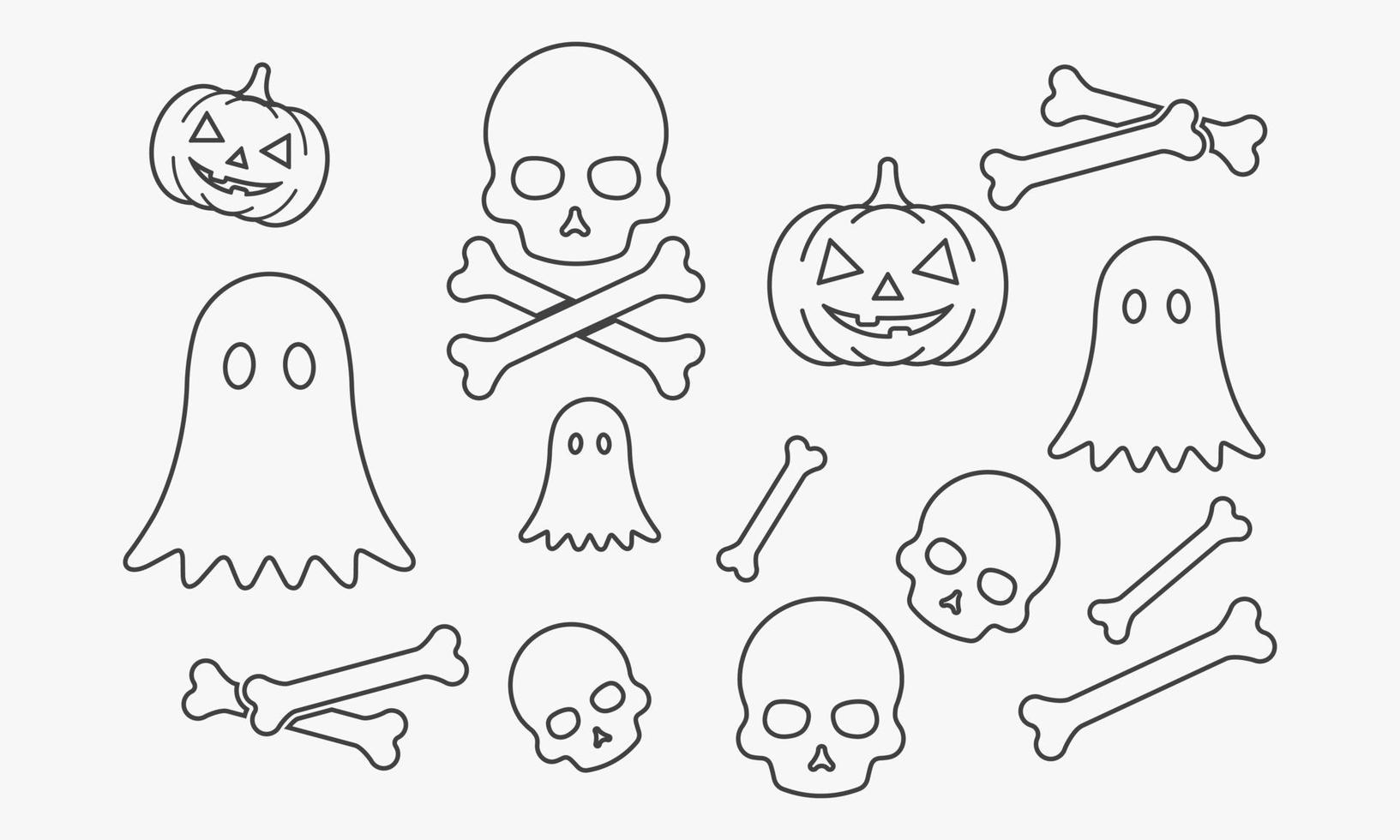 line icon set halloween isolated on white background. vector