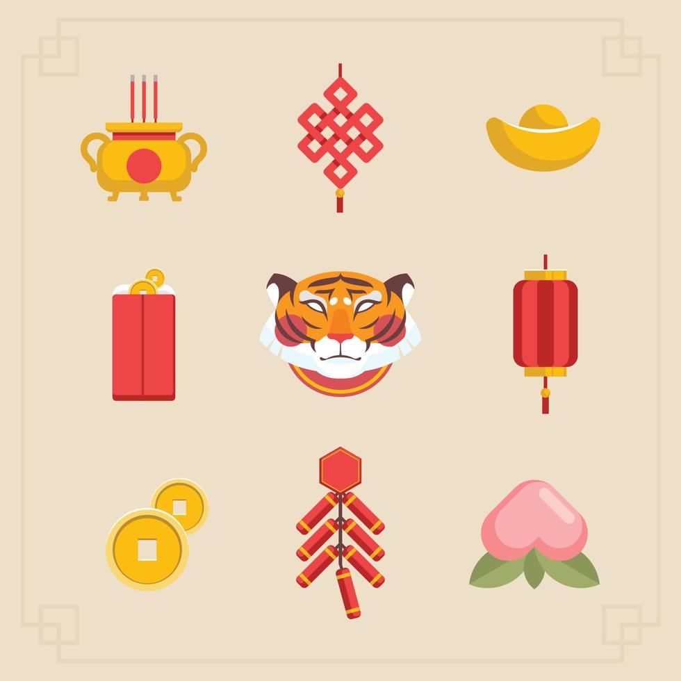 Year of The Tiger Icon Set vector