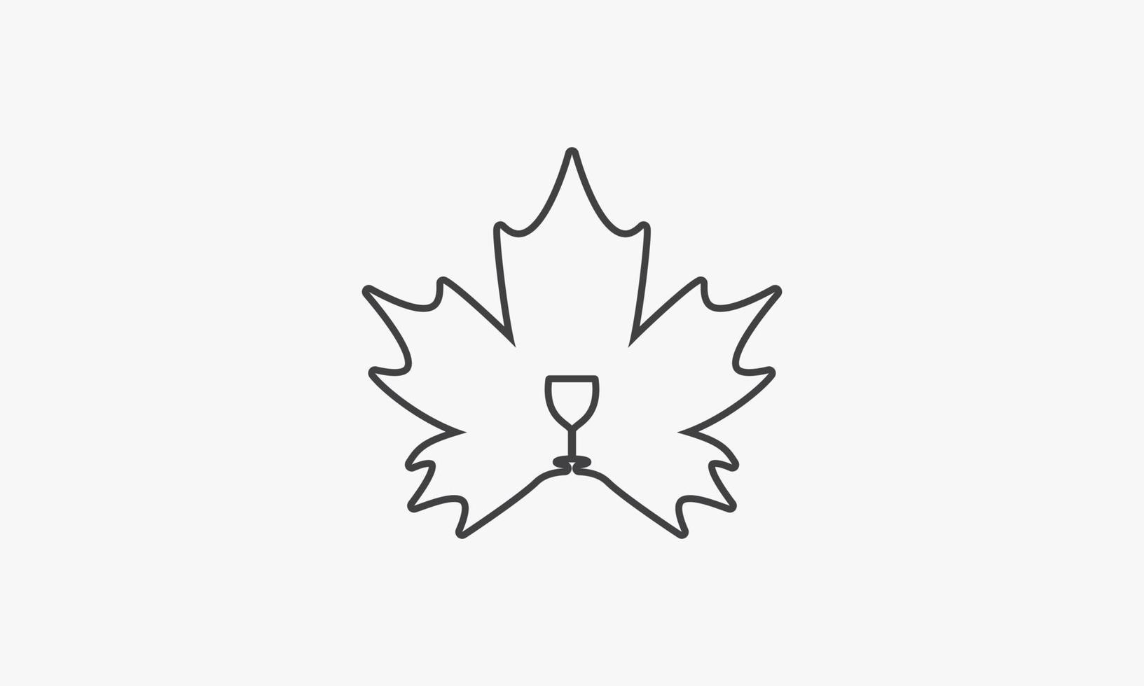 line icon glass wine maple isolated on white background. vector
