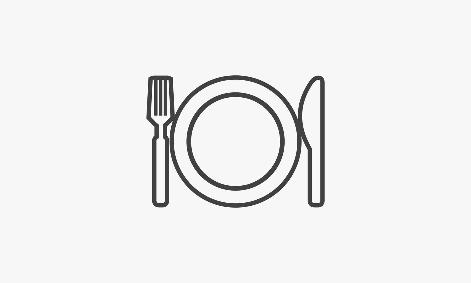 line icon fork knife plate isolated on white background. vector