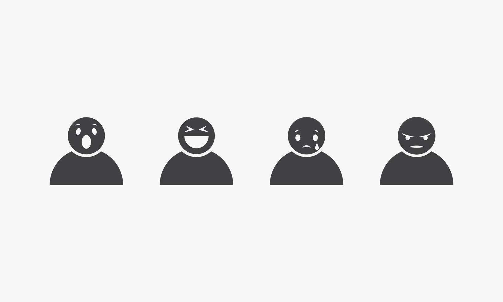 establecer icono personas con expresiones faciales sorprendido reír triste enojado. ilustración vectorial. vector