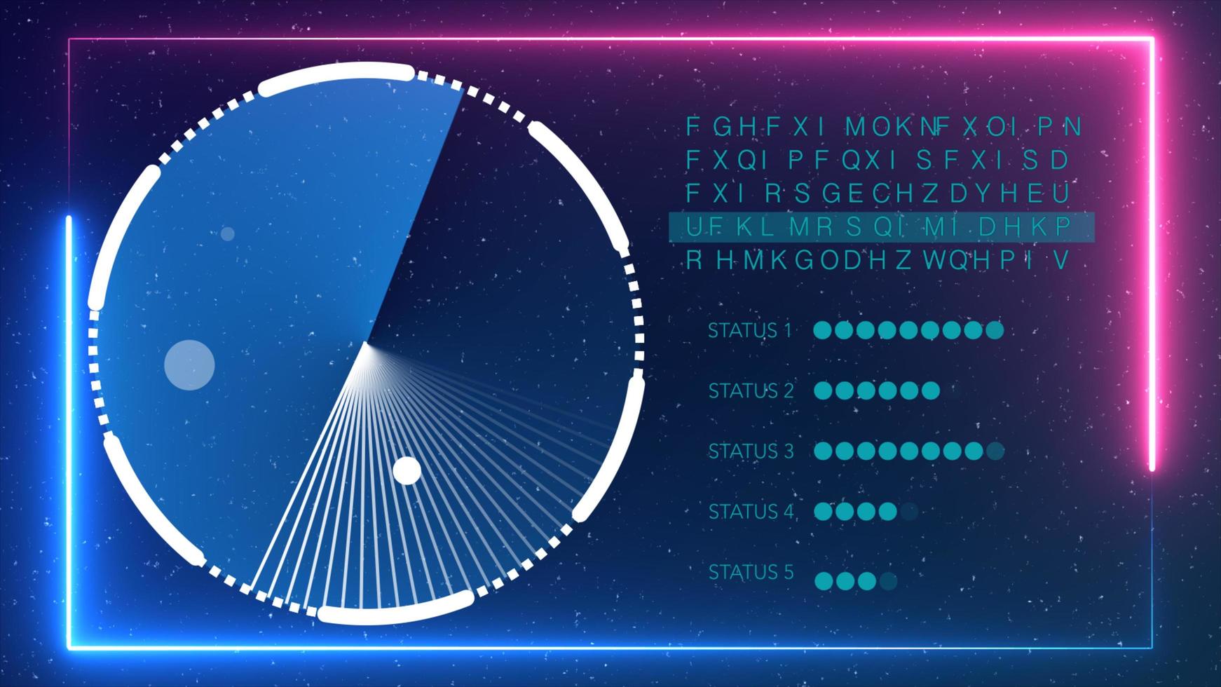 Radar working with text code and status bar background with neon border photo