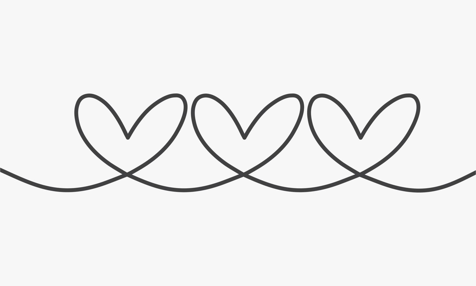 three heart line drawing connected to each other. vector background.