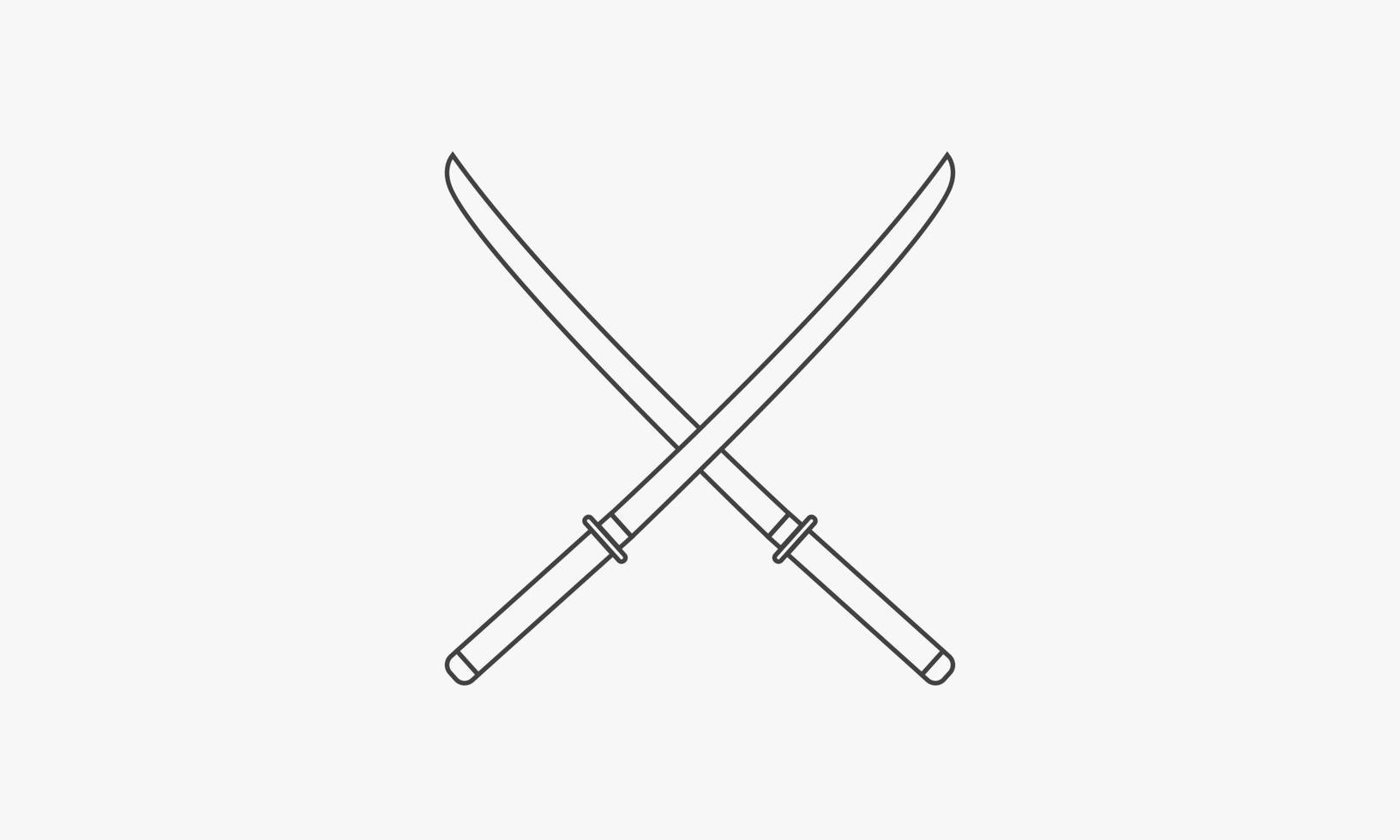 line icon cross sword katana isolated on white background. vector