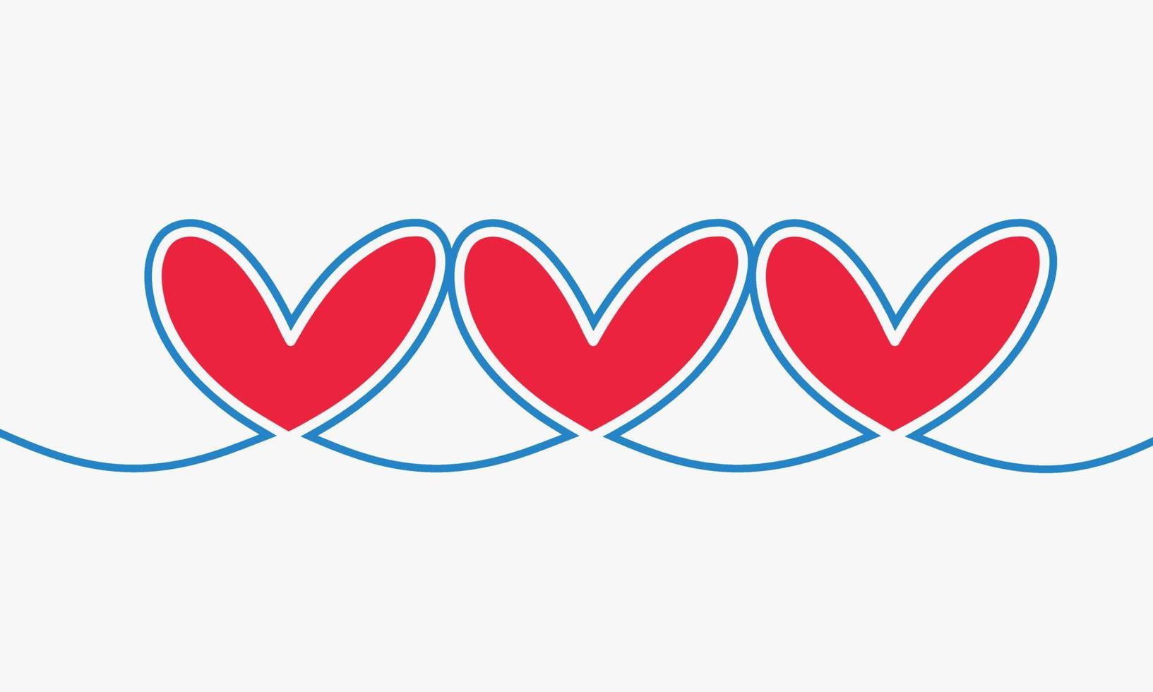 red hearts with line vector illustration.