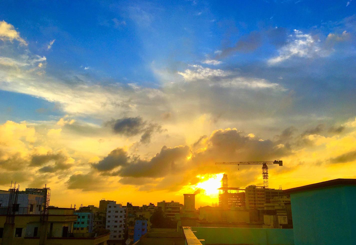 Cityscape with burning sun light photo