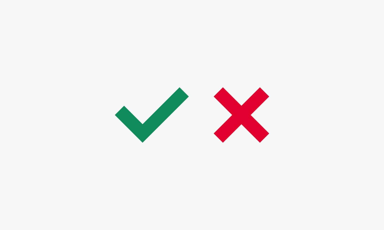 Compruebe la ilustración del vector verde rojo de la marca de la cruz en el fondo blanco. icono creativo.