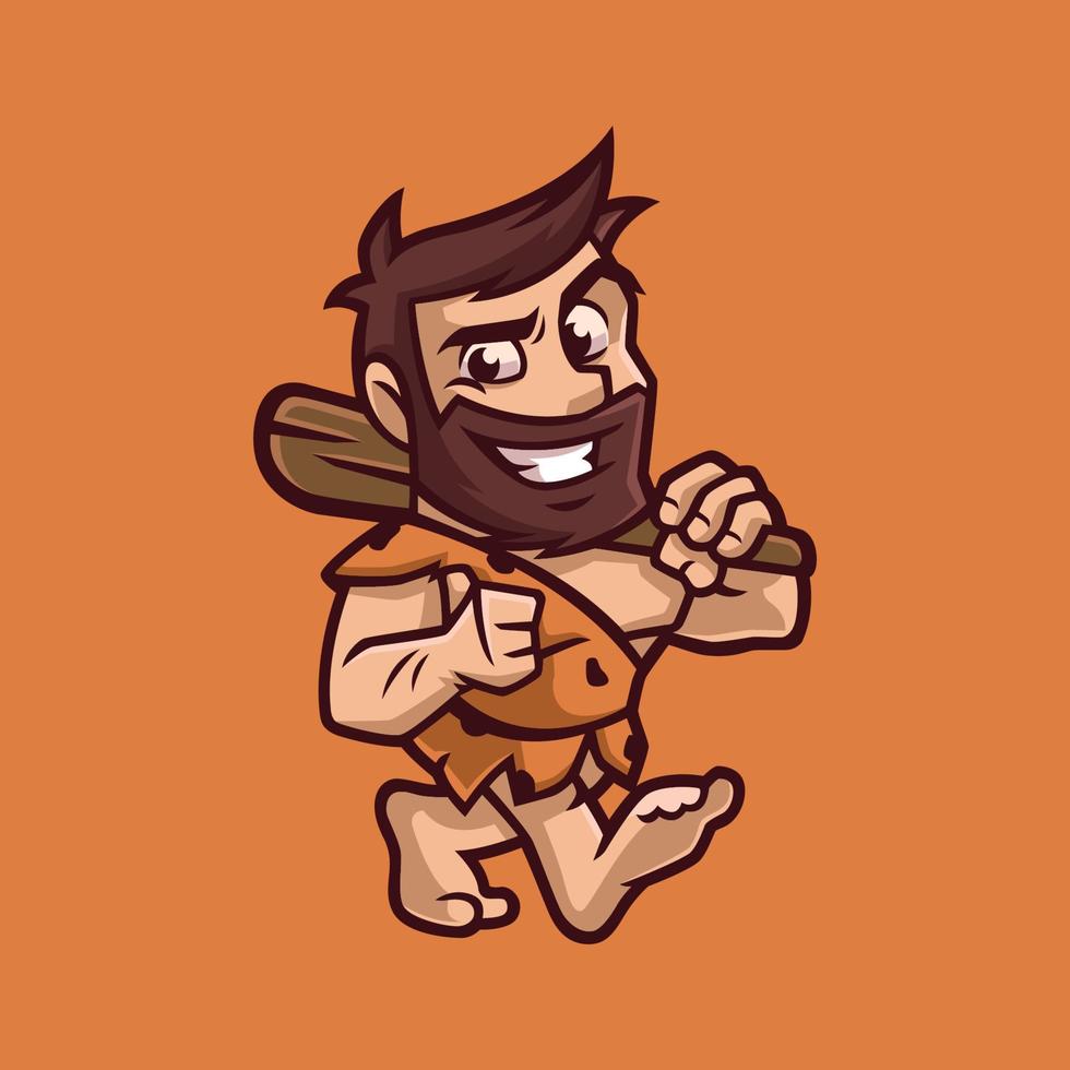 simpático, sonriente, hombre de las cavernas, caricatura, mascota vector