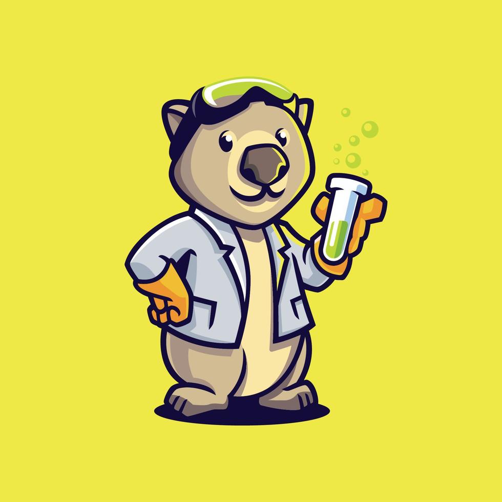 Little Wombat Scientist Cartoon Mascot vector