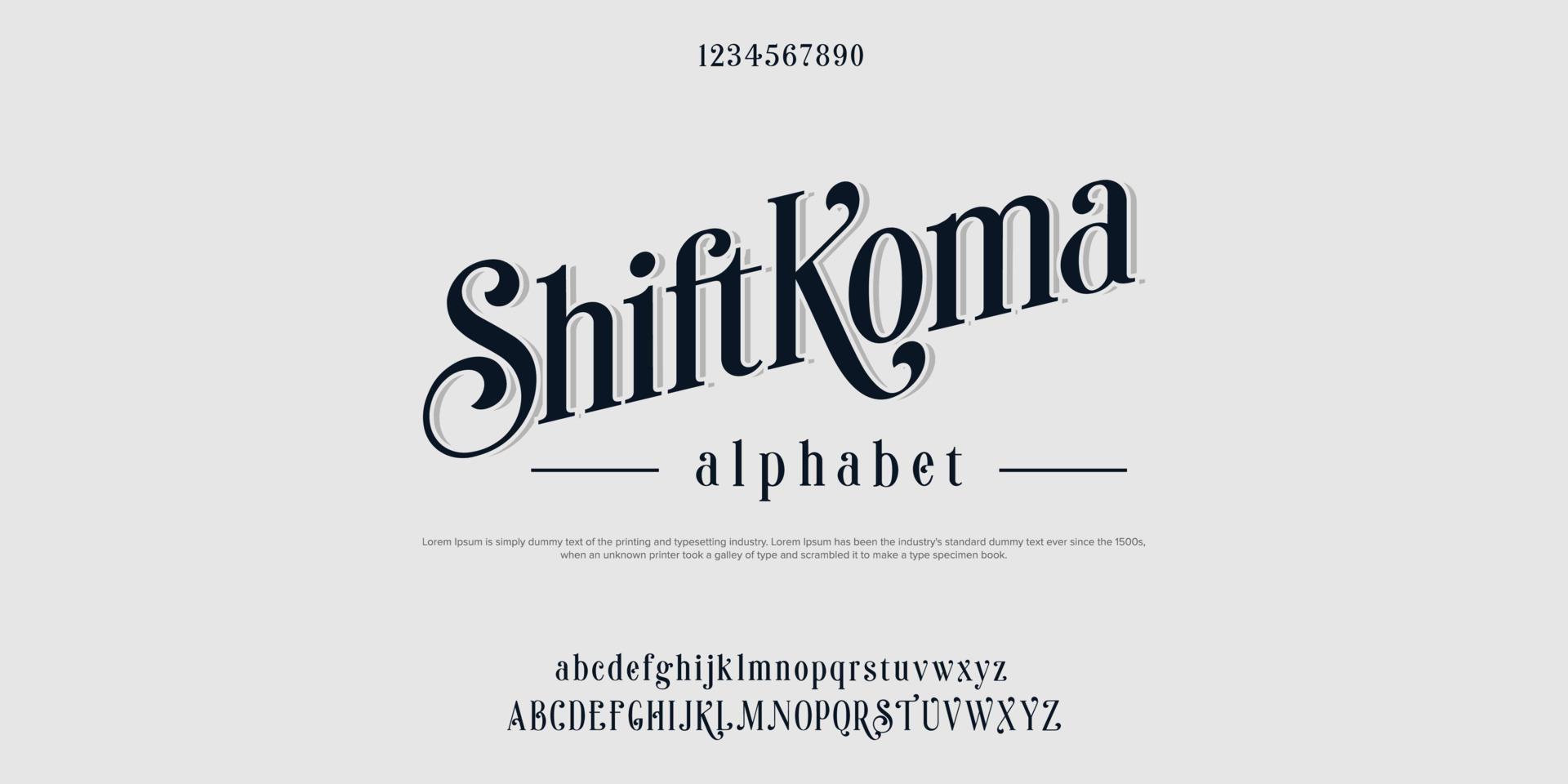 shift komacustom paquete de fuentes script serif. vector