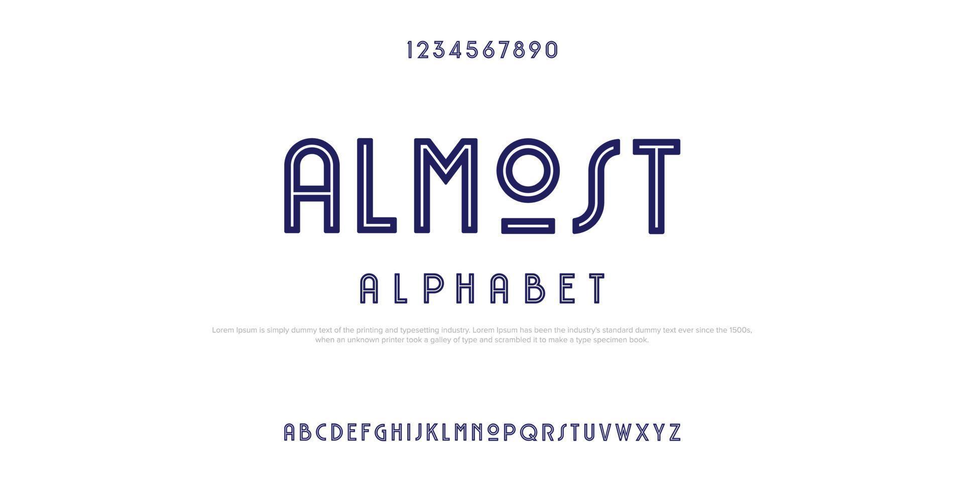 name is ALMOST alphabet, rustic font with line in the middle vector