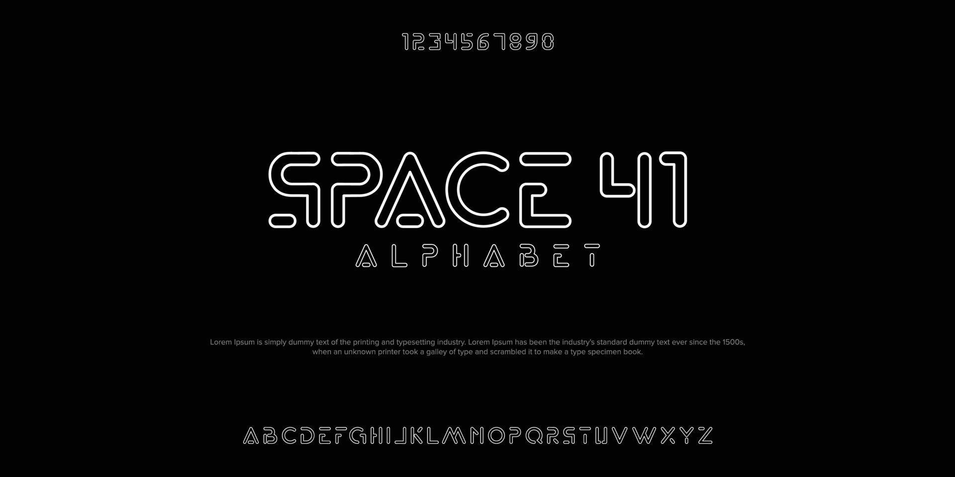 space 41 diseño de fuente de pantalla minimalista futurista, alfabeto, tipo de letra, letras y números, tipografía. vector