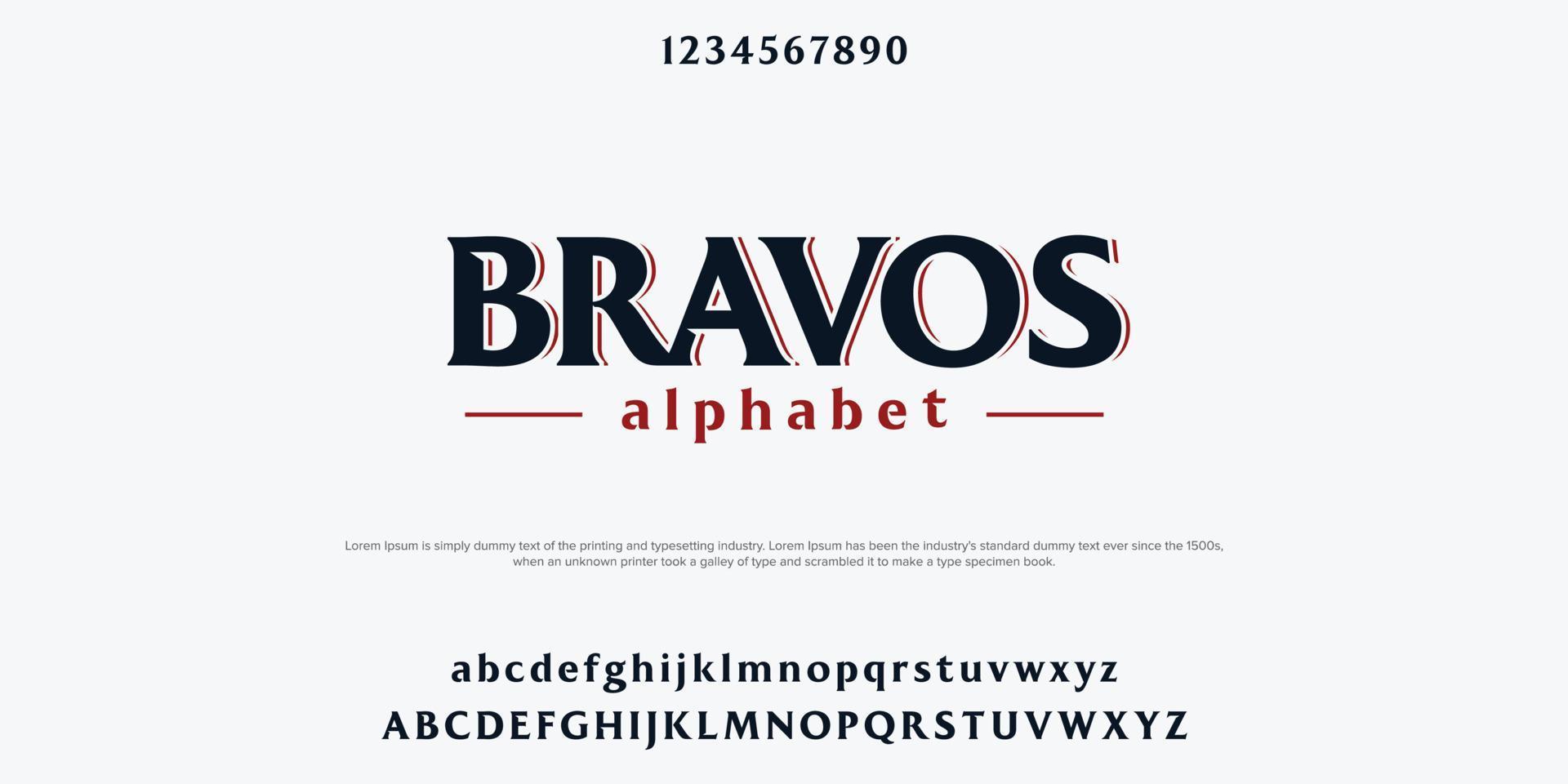 bravos elegante fuente y número de letras del alfabeto. diseño de letras clásicas ilustración vectorial vector