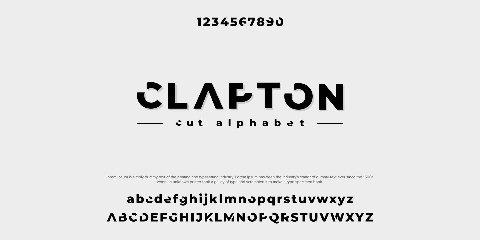fuentes del alfabeto moderno minimalista abstracto de clapton. Ilustración de vector de tecnología de tipografía