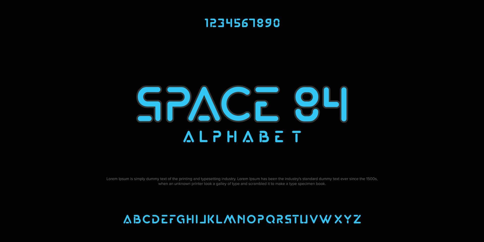 space 84 diseño de fuente de pantalla minimalista futurista, alfabeto, tipo de letra, letras y números, tipografía. vector